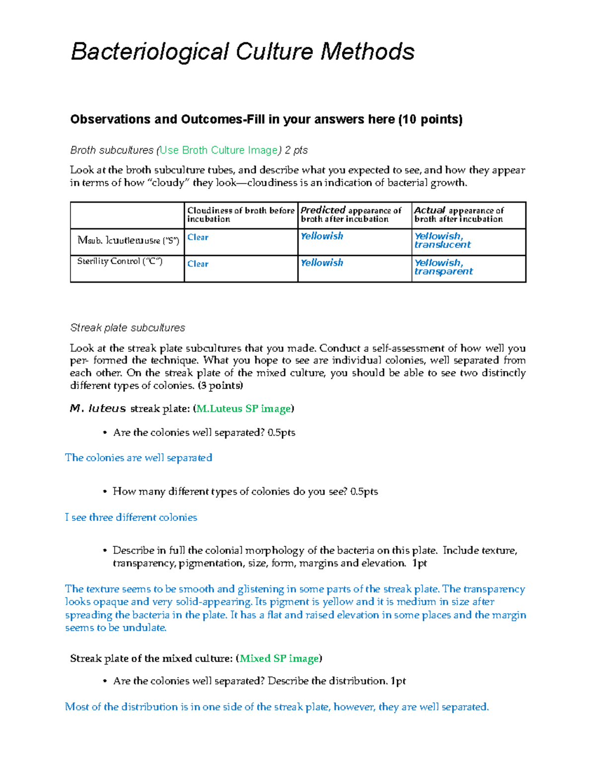 Bac Culture MethodsHW Bacteriological Culture Methods Observations
