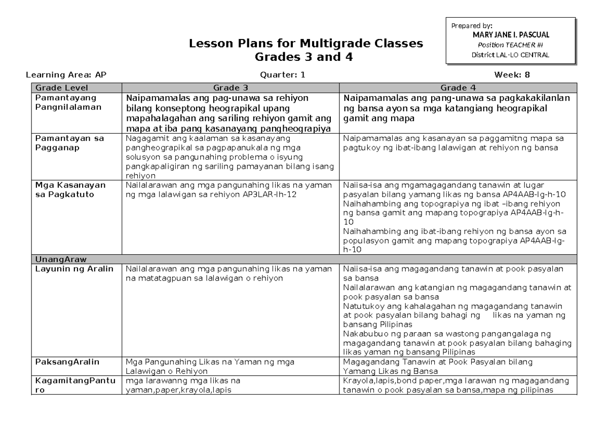 AP34-Q1-W8......... - Lesson Plans for Multigrade Classes Grades 3 and ...