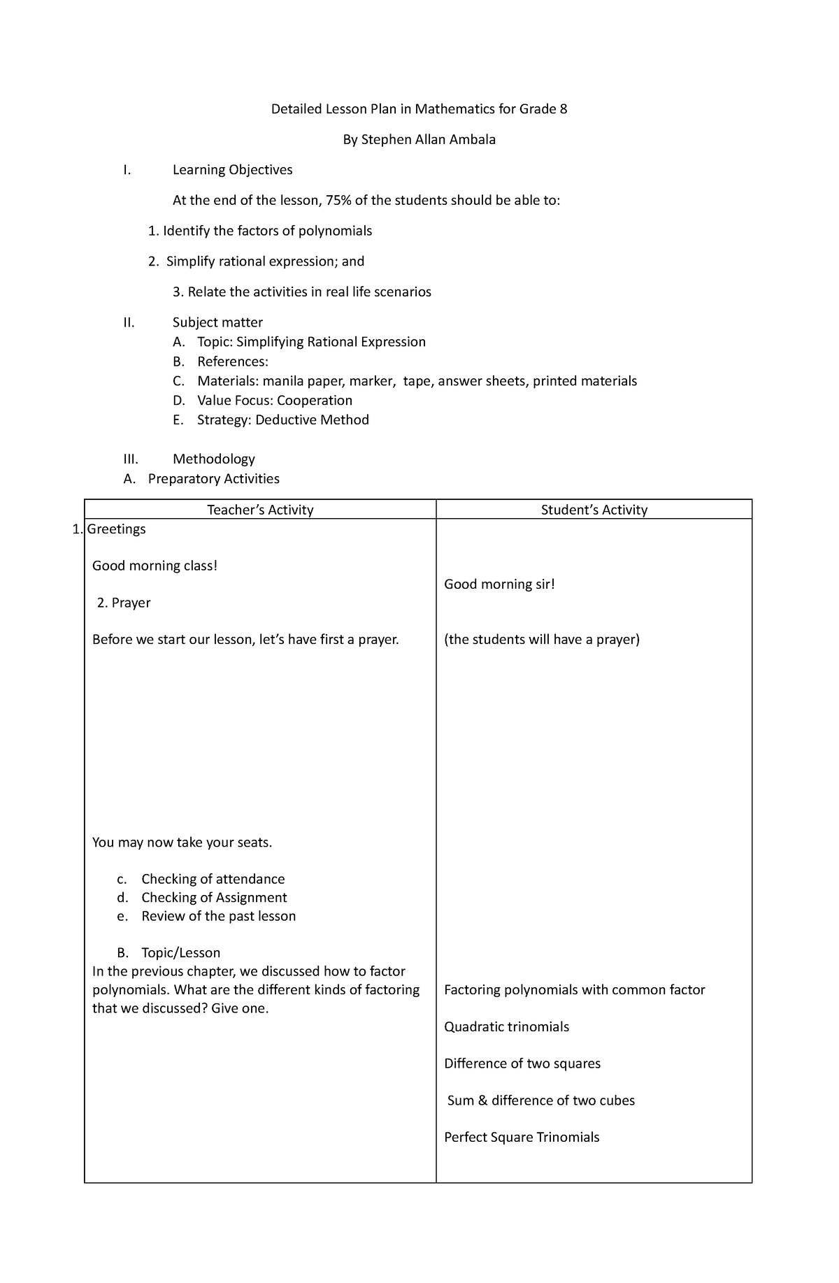 425214523 Lesson Plan for Grade 8 Simplifying Rational Expression 2 ...