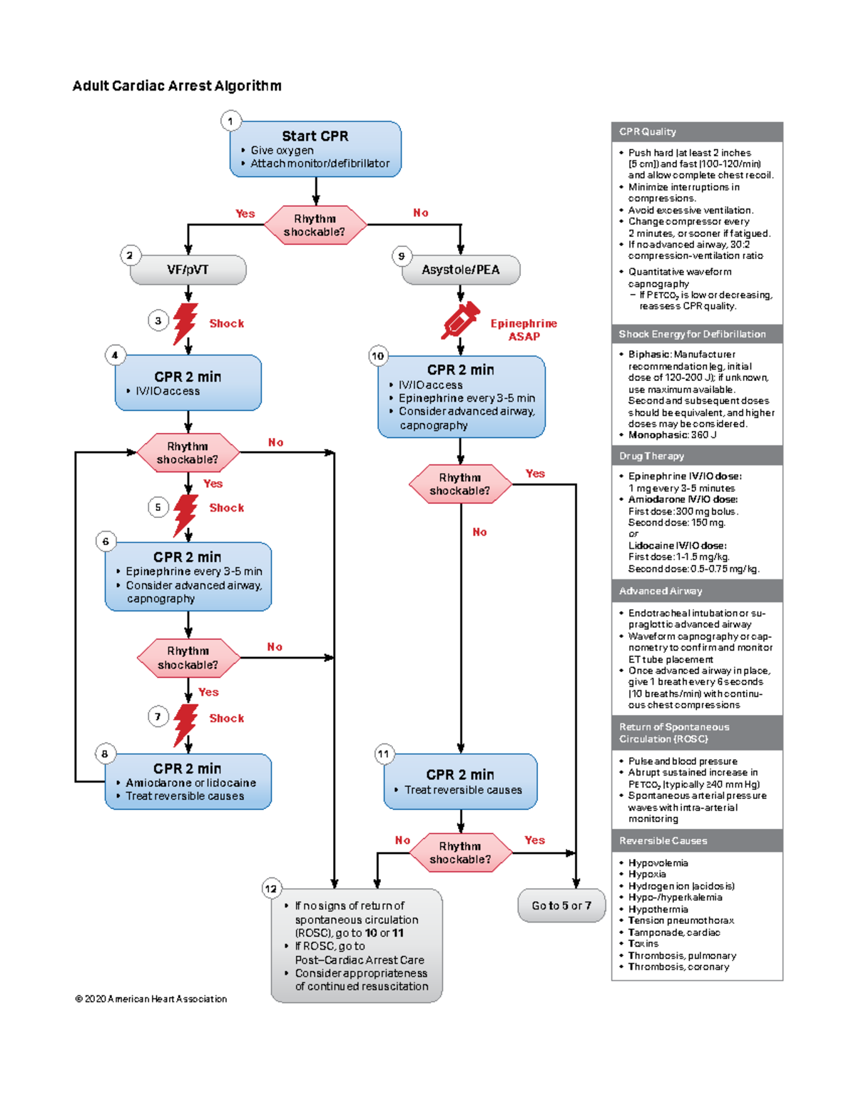 Cardiac Arrest Algorithm for Life Support - No Yes No Adult Cardiac ...