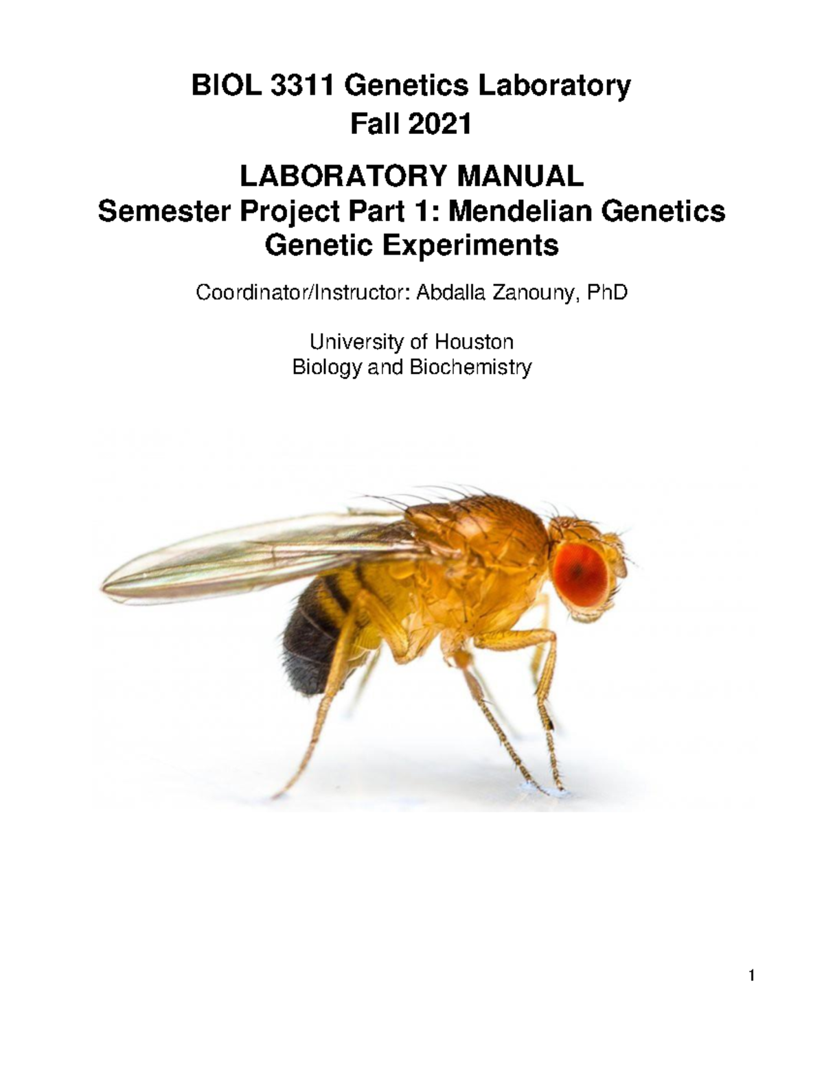 Lab manualMendelian BIOL 3311 Laboratory Fall 2021