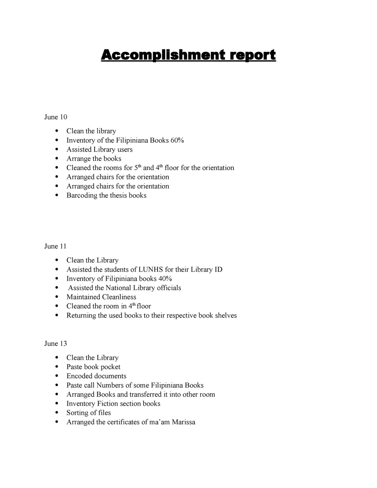 accomplishment report for thesis