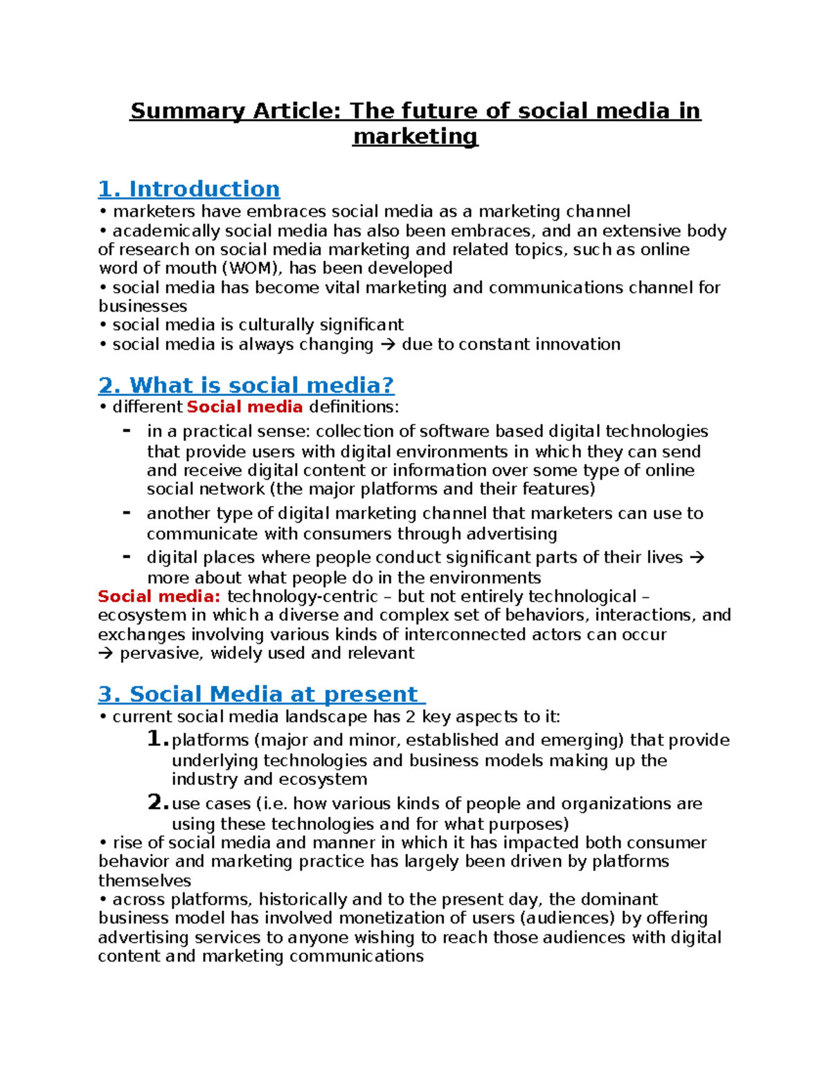 Summary Article the future of social media in marketing Introduction