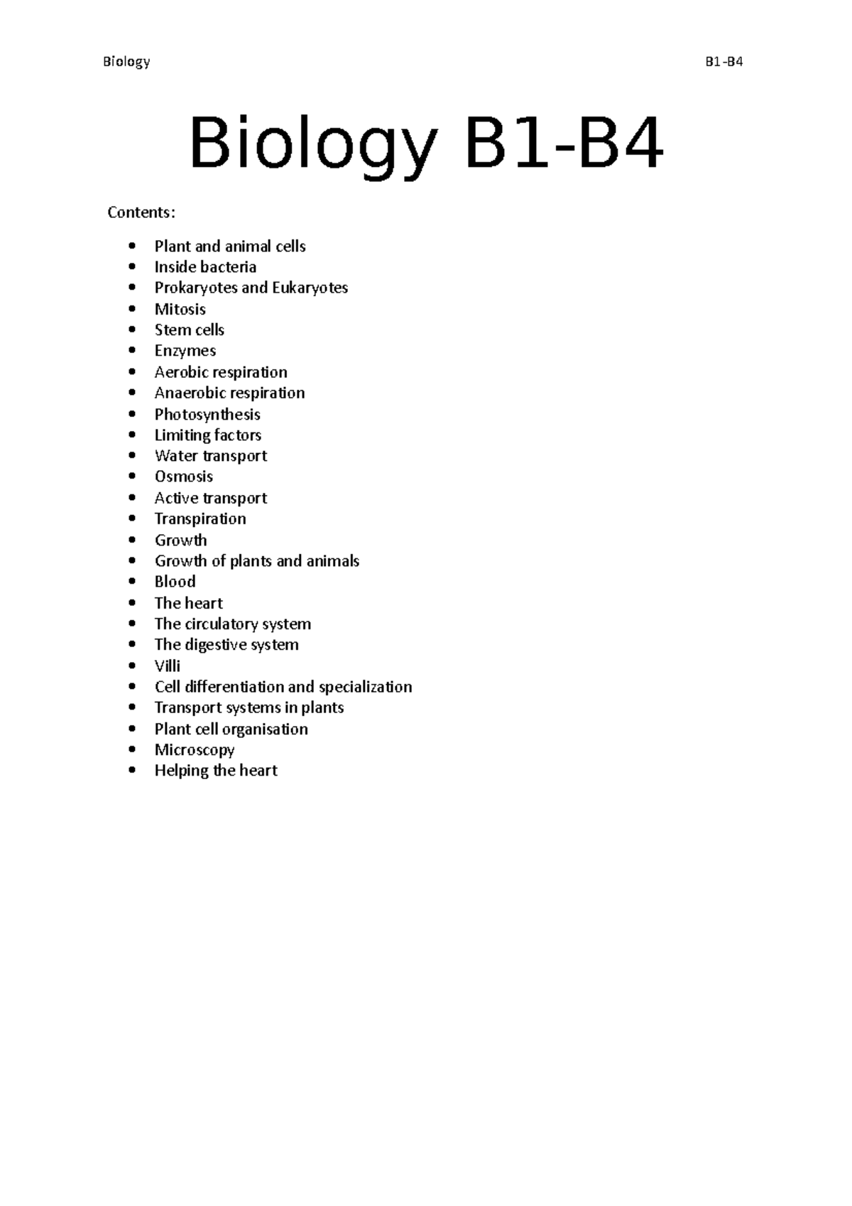 Biology B1-B4 - Leleofo - Biology B1-B Contents: Plant And Animal Cells ...