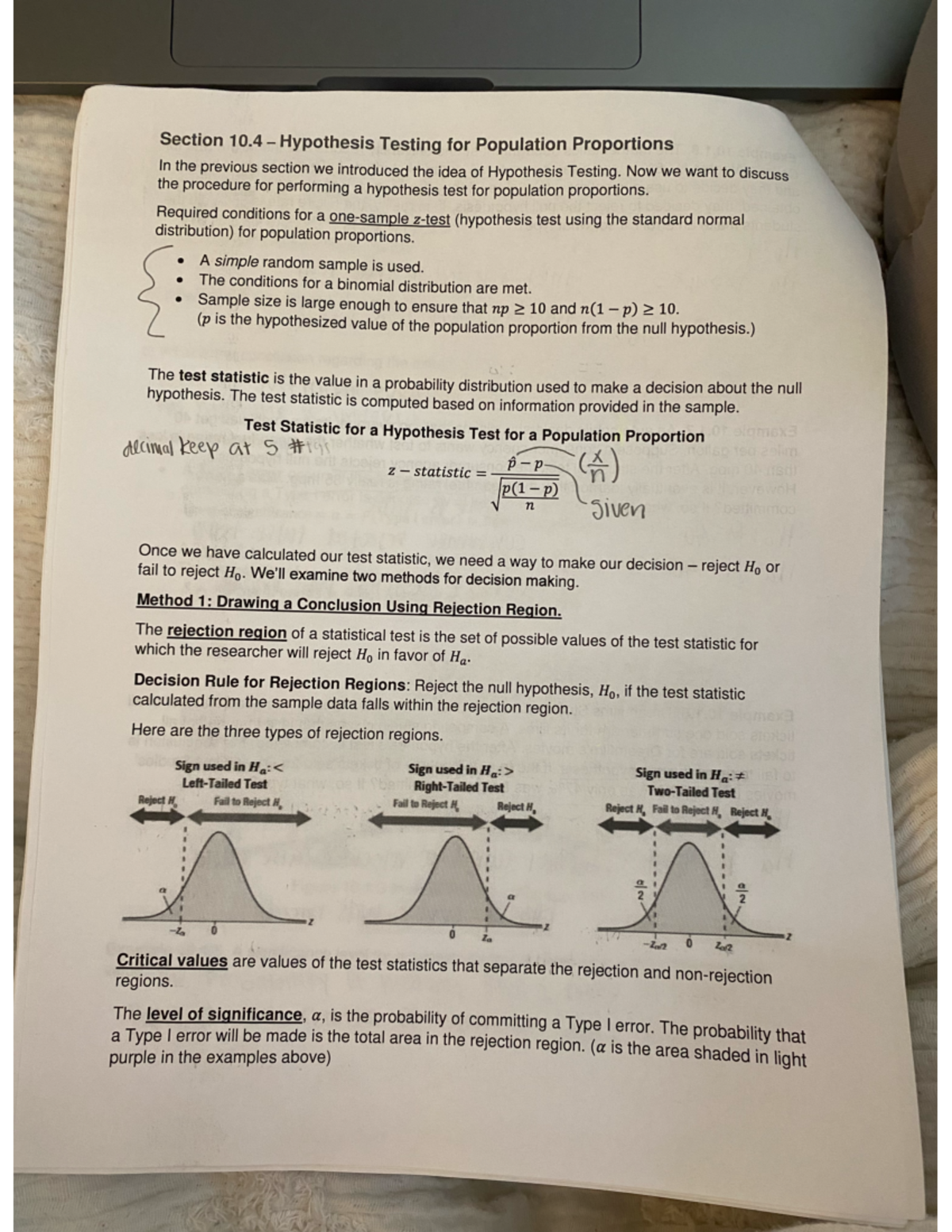 Stats Chp 10 pg 6 - Hypothesis testing for population proportions ...