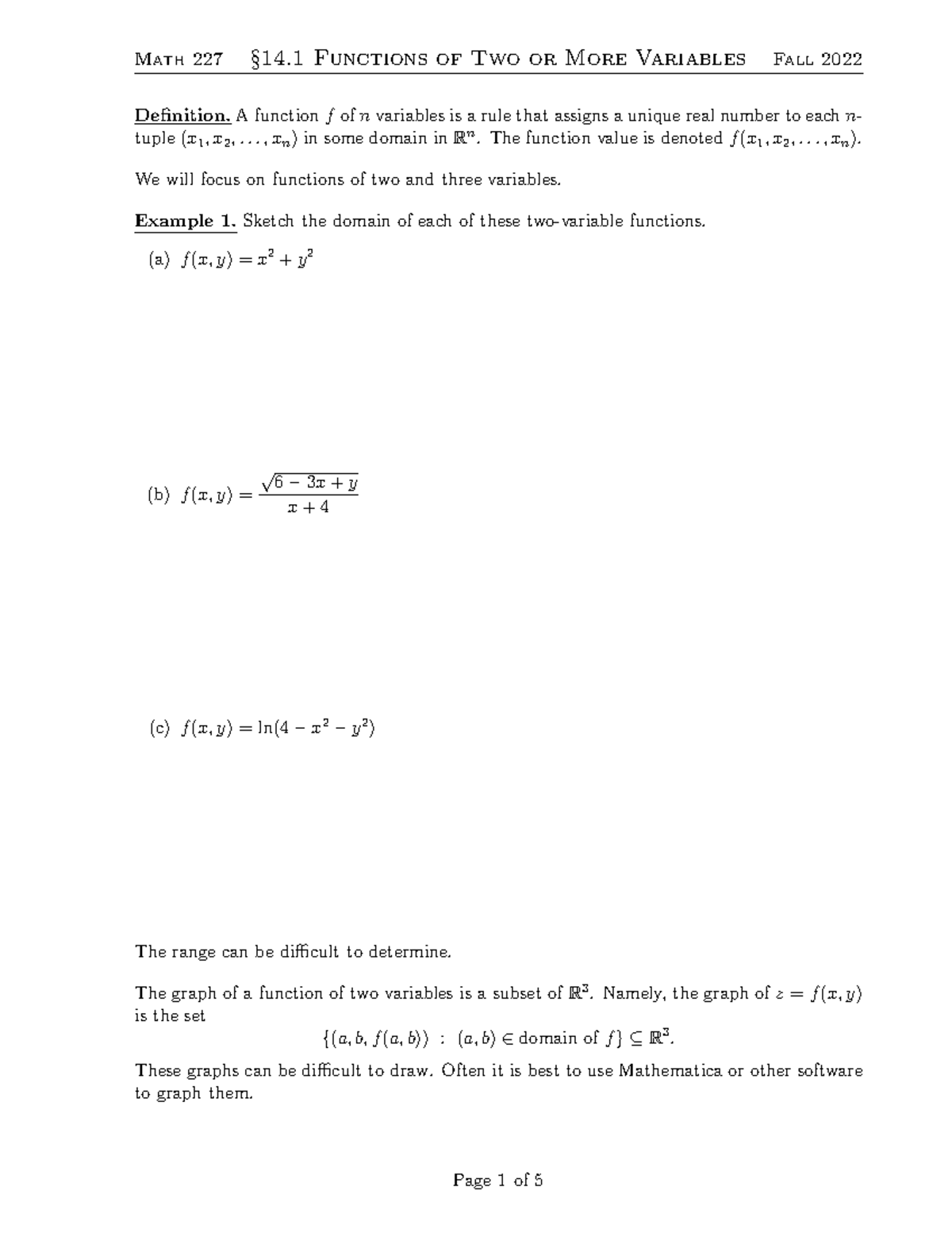 Section 14 - Lec Notes - Definition. A function f of n variables is a ...