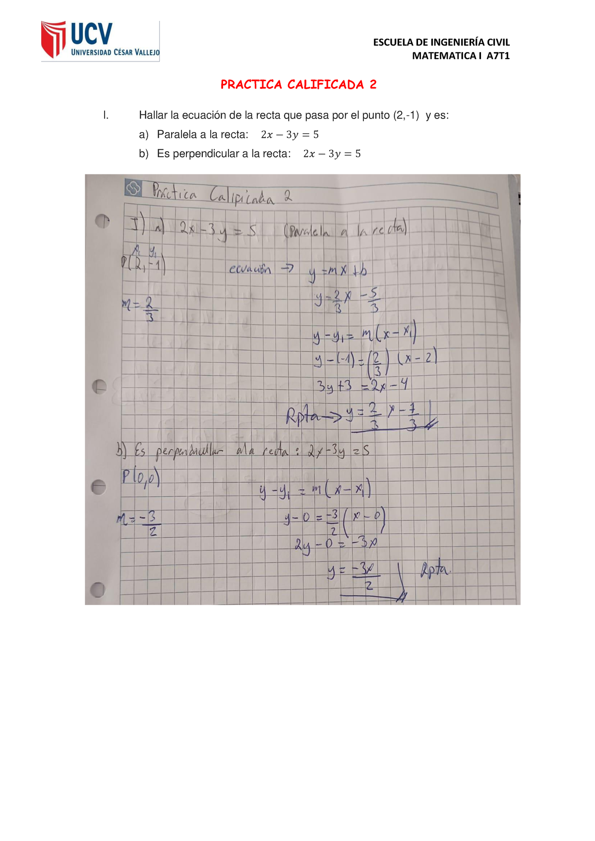 Practica 2 Matematica I - I. Hallar La Ecuación De La Recta Que Pasa ...