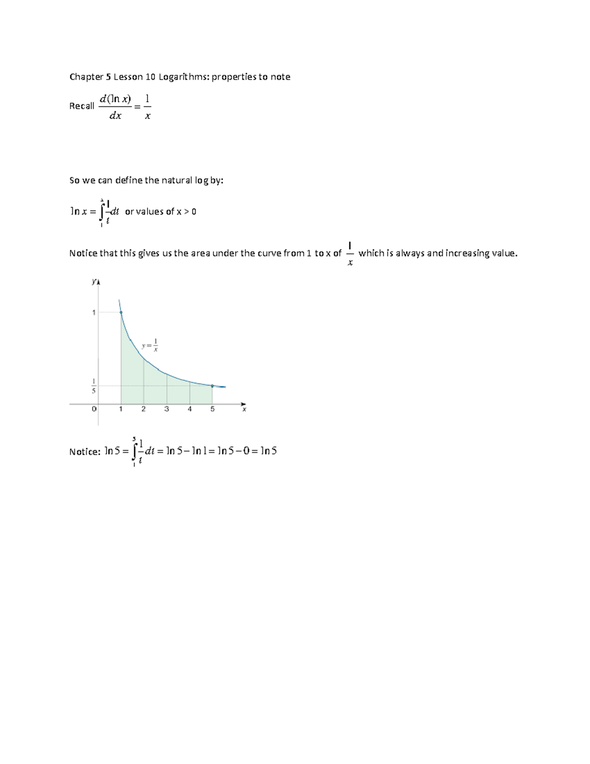 Chapter 5 lesson 10 logarithms and properties Chapter 5 Lesson 10 Logarithms properties to