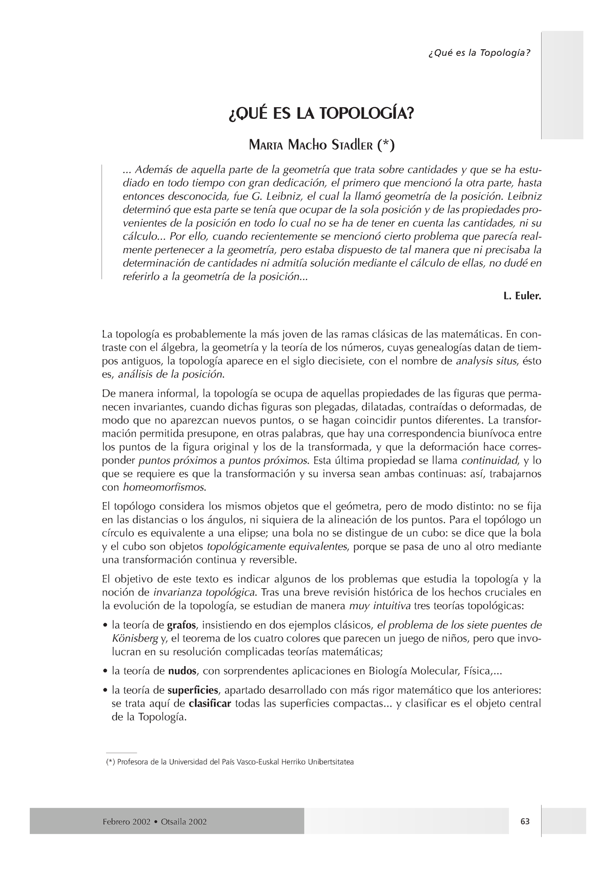 Qué Es La Topología - Son Apuntes Personales - Febrero 2002 • Otsaila ...