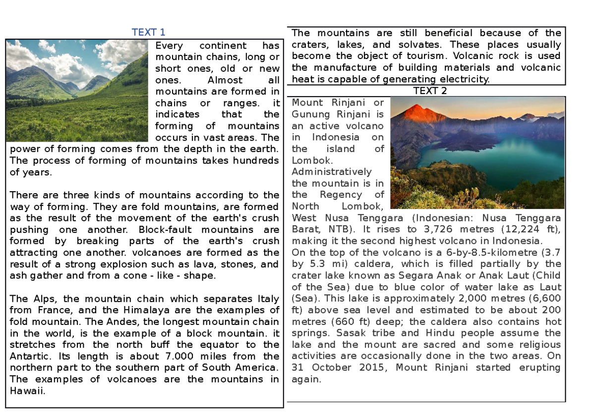 Bahan ajar report vs descriptive - TEXT 1 Every continent has mountain ...