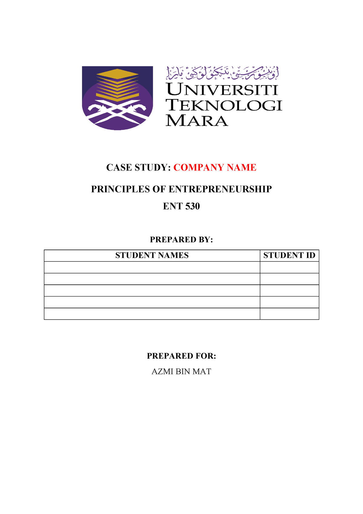 ent530 group assignment case study