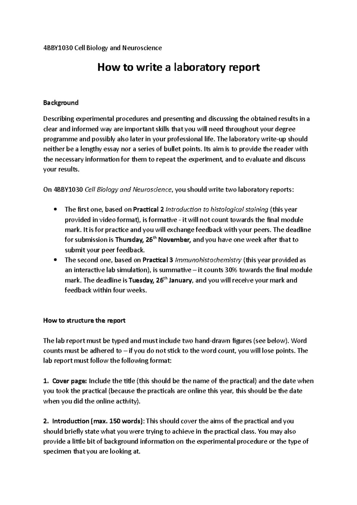 Cell bio Lab report guide- Practical 2 - 4BBY1030 Cell Biology and