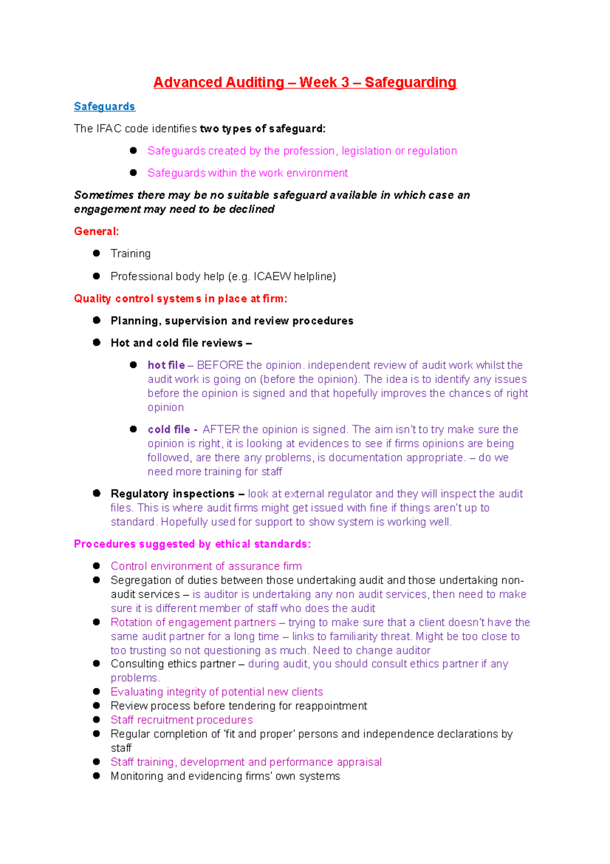 Advanced Auditing safe guarding Advanced Auditing Week 3