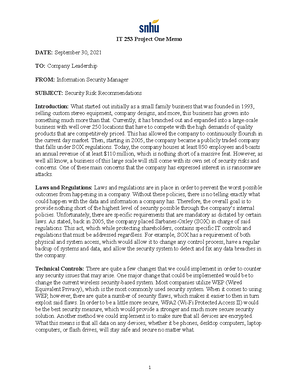IT 253 Project One Memo Template - IT 253 Project One Memo Template ...
