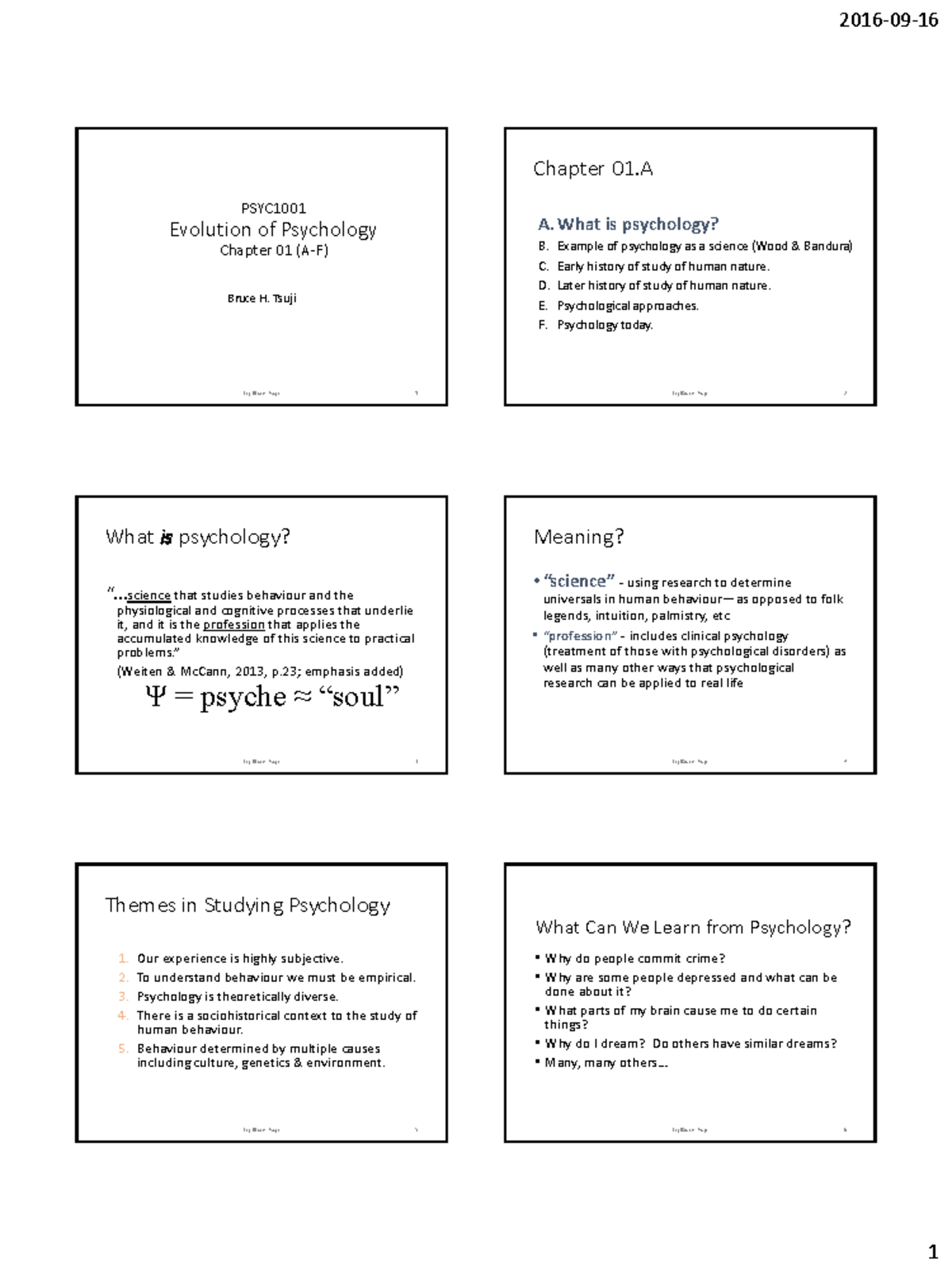 PSYC1001 Ch01 - Introduce Lecture - Chapter 01 PSYC1001 A Is Psychology ...