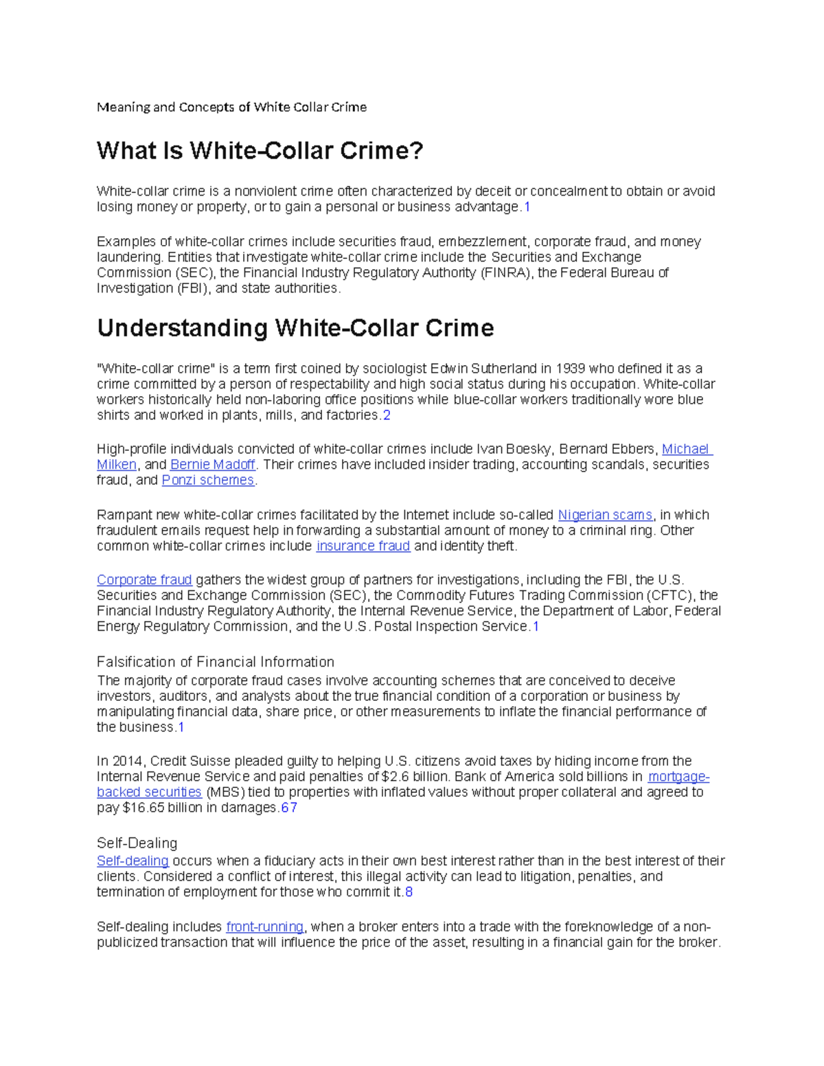 Meaning and Concepts of White Collar Crime - 1 Examples of white-collar ...