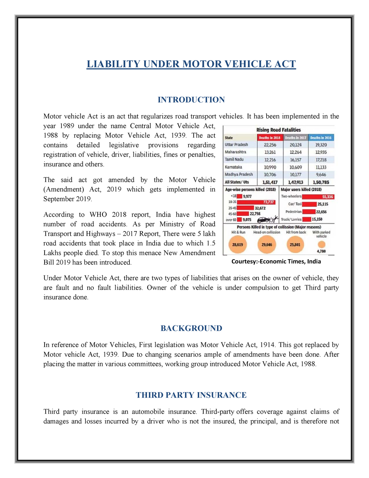 Liability under Motor Vehicle Act - LIABILITY UNDER MOTOR VEHICLE ACT