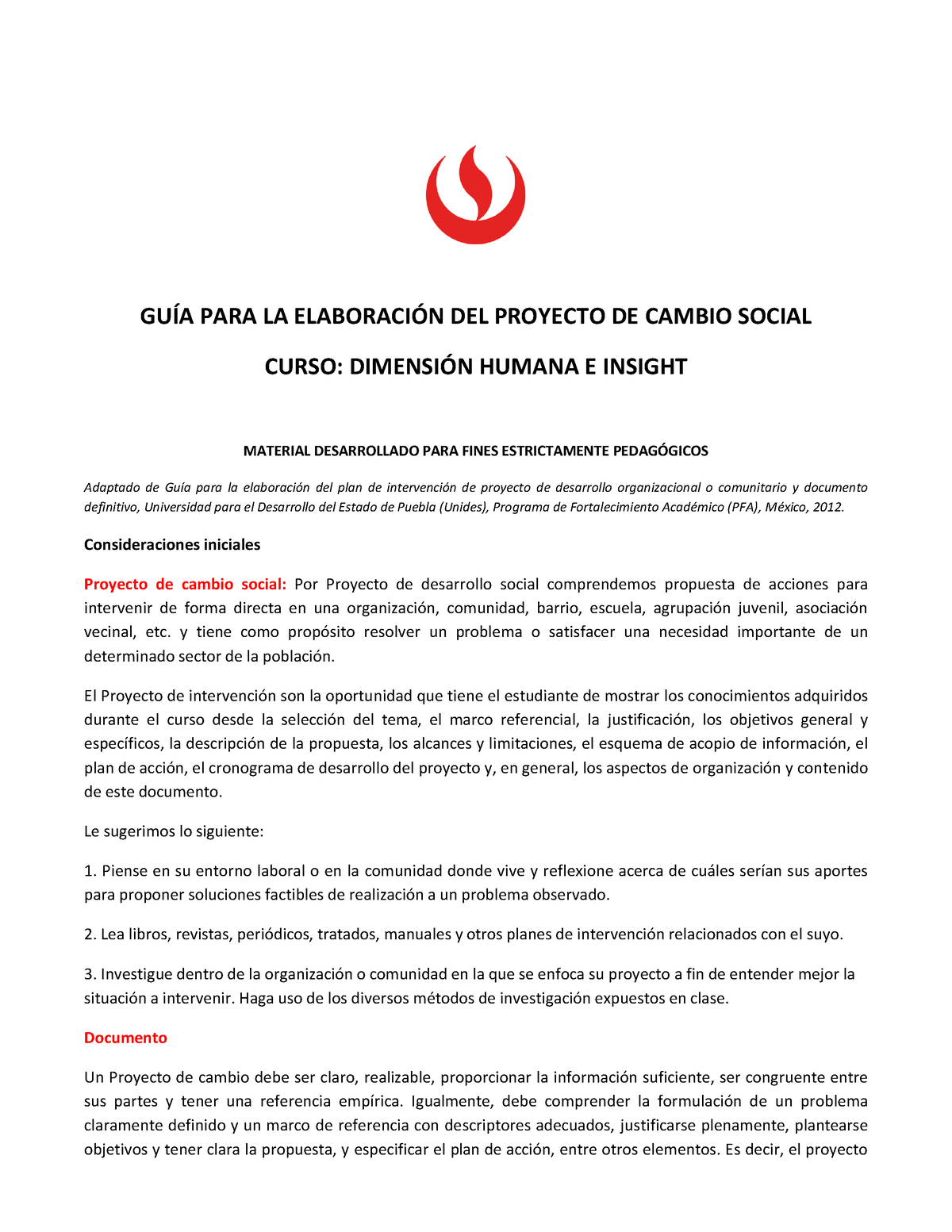 Gu A Para Elaboraci N De Tf Gu A Para La Elaboracin Del Proyecto De Cambio Social Curso