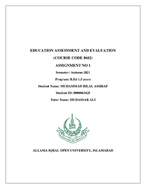 Assignment No 1 (8601) - Solved - ALLAMA IQBAL OPEN UNIVERSITY ...