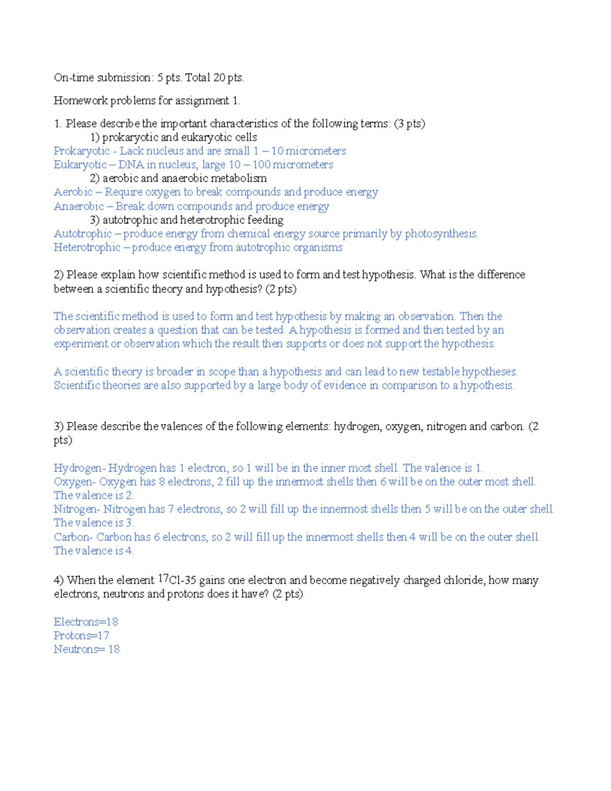 Homework 1 BIOL 1201: Summer - On-time Submission: 5 Pts. Total 20 Pts ...