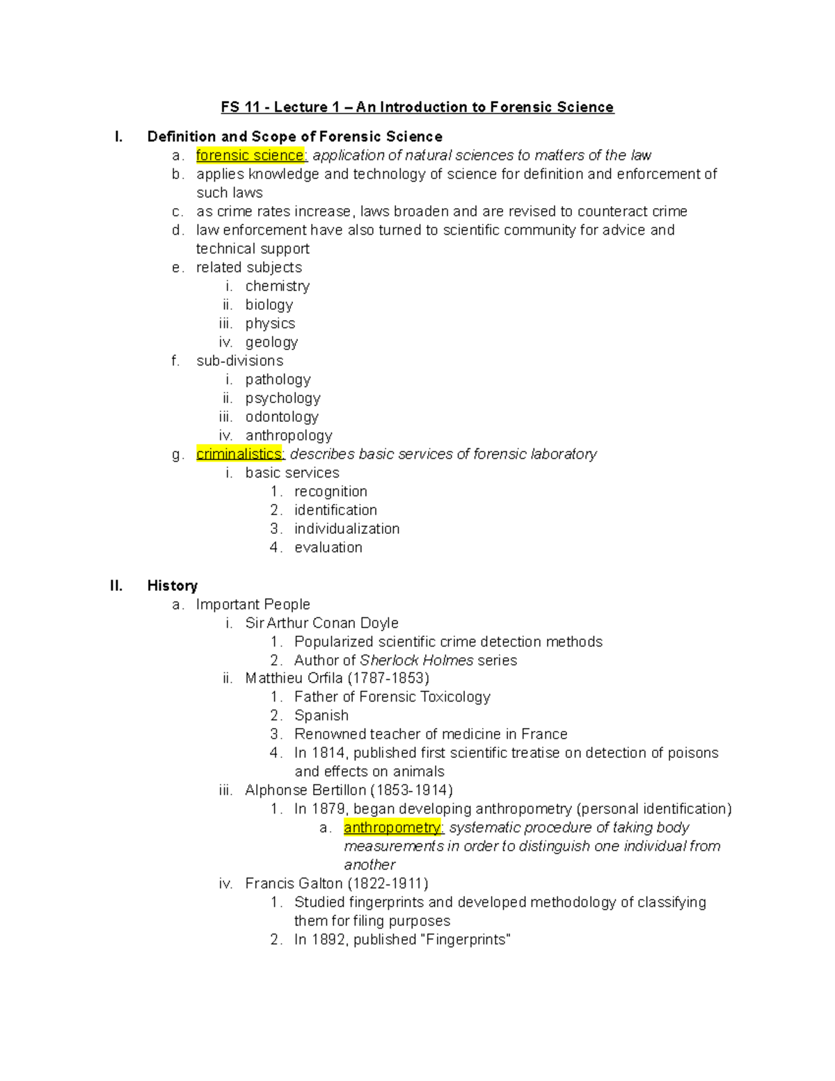 FS 11 - Lecture 1 - An Introduction To Forensic Science - Definition ...