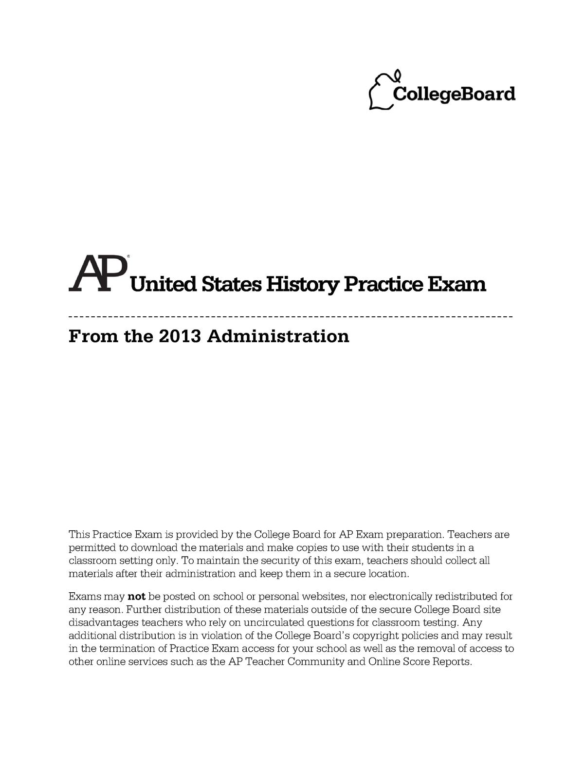 2013 AP US History Practice Exam United States History Practice Exam