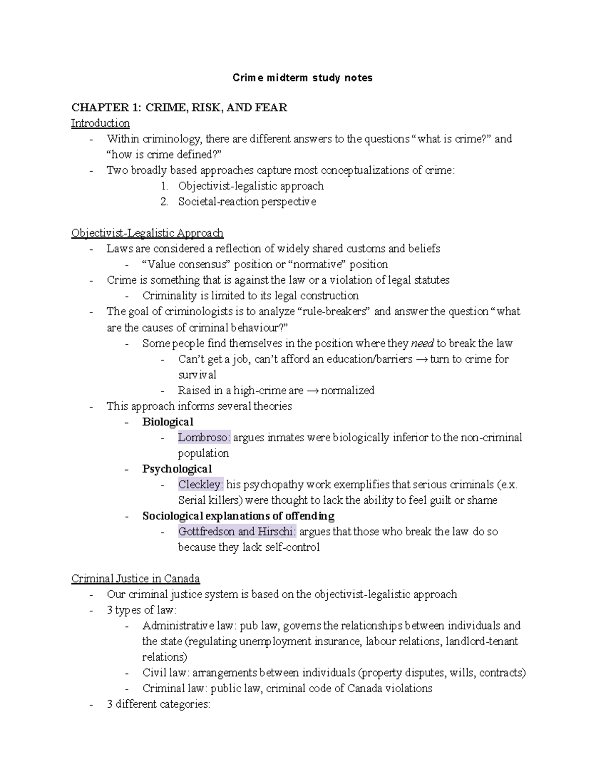 Crime midterm study notes - Crime midterm study notes CHAPTER 1: CRIME ...