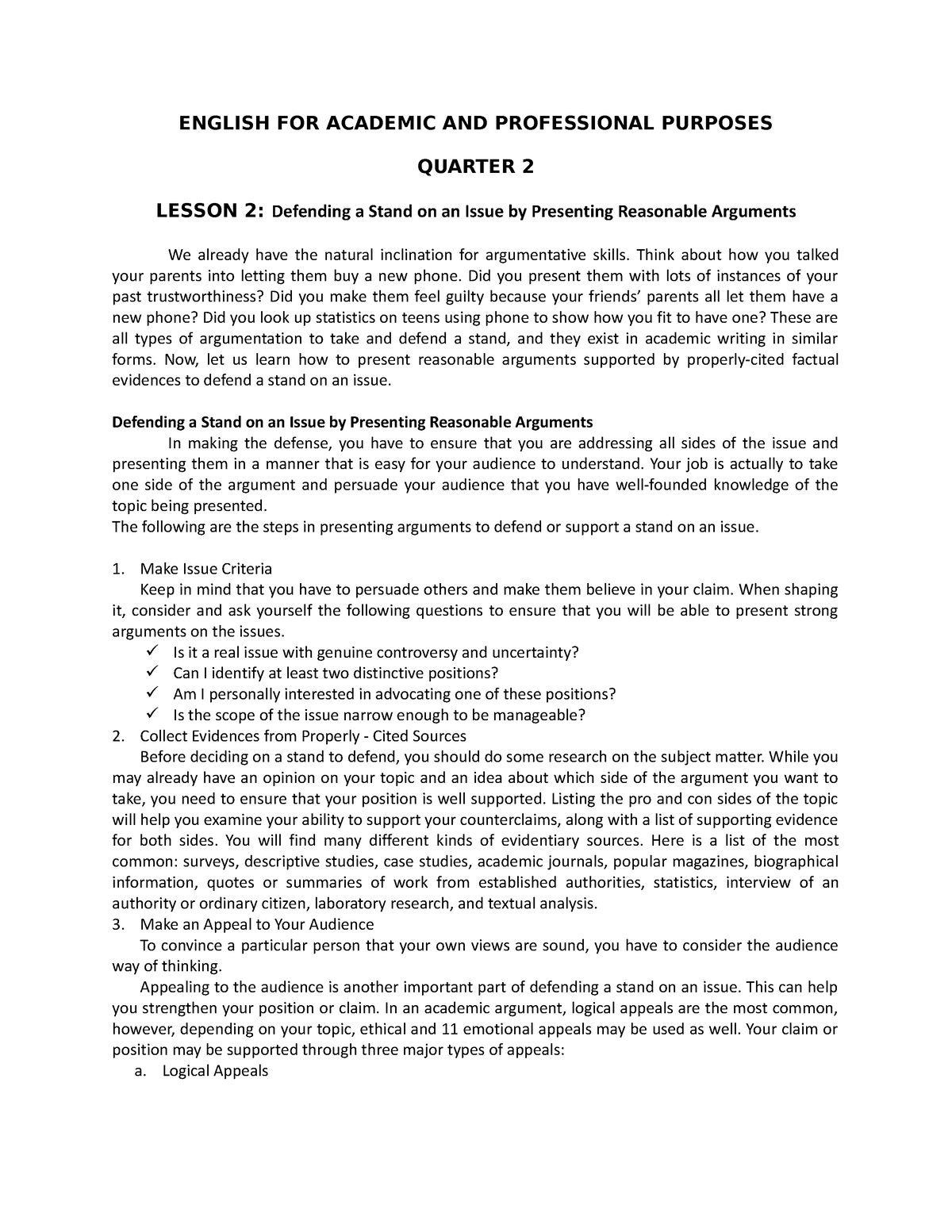 Eapp Quarter 2 Lesson 2 English For Academic And Professional Purposes Quarter 2 Lesson 2 5602
