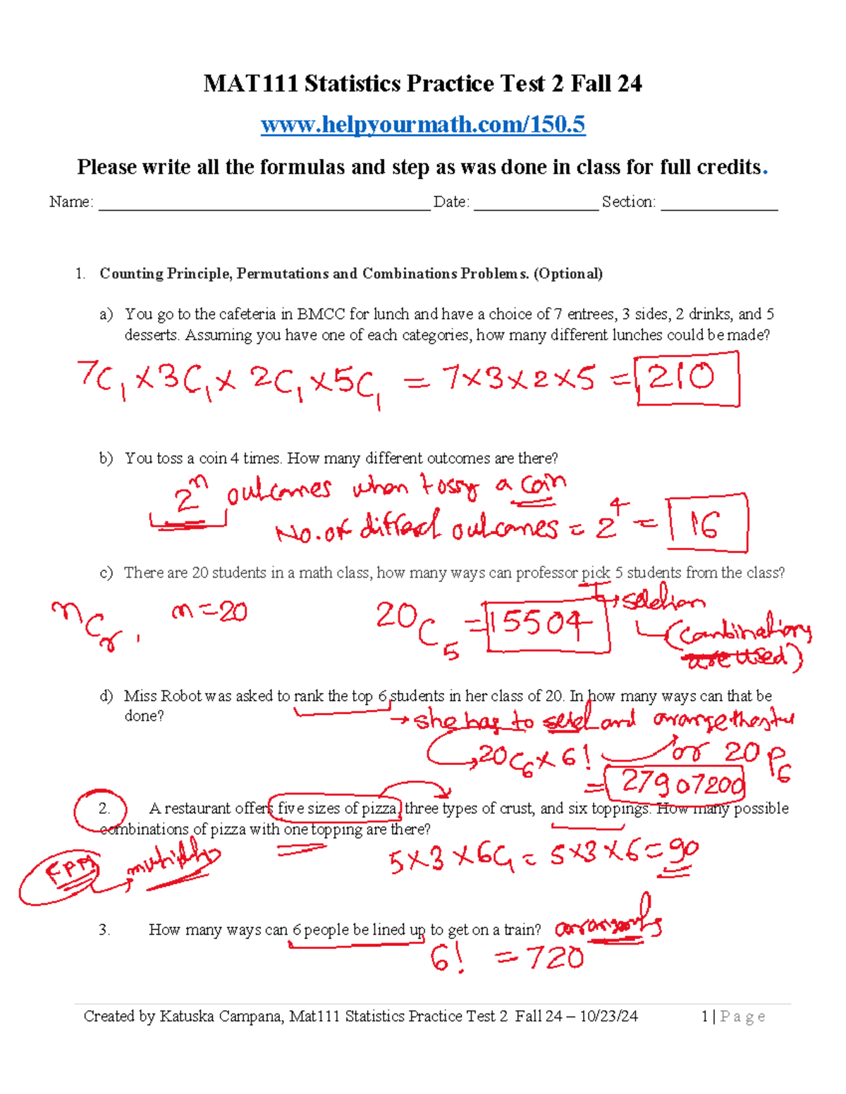 Practise test - MAT111 Statistics Practice Test 2 Fall 24 helpyourmath ...