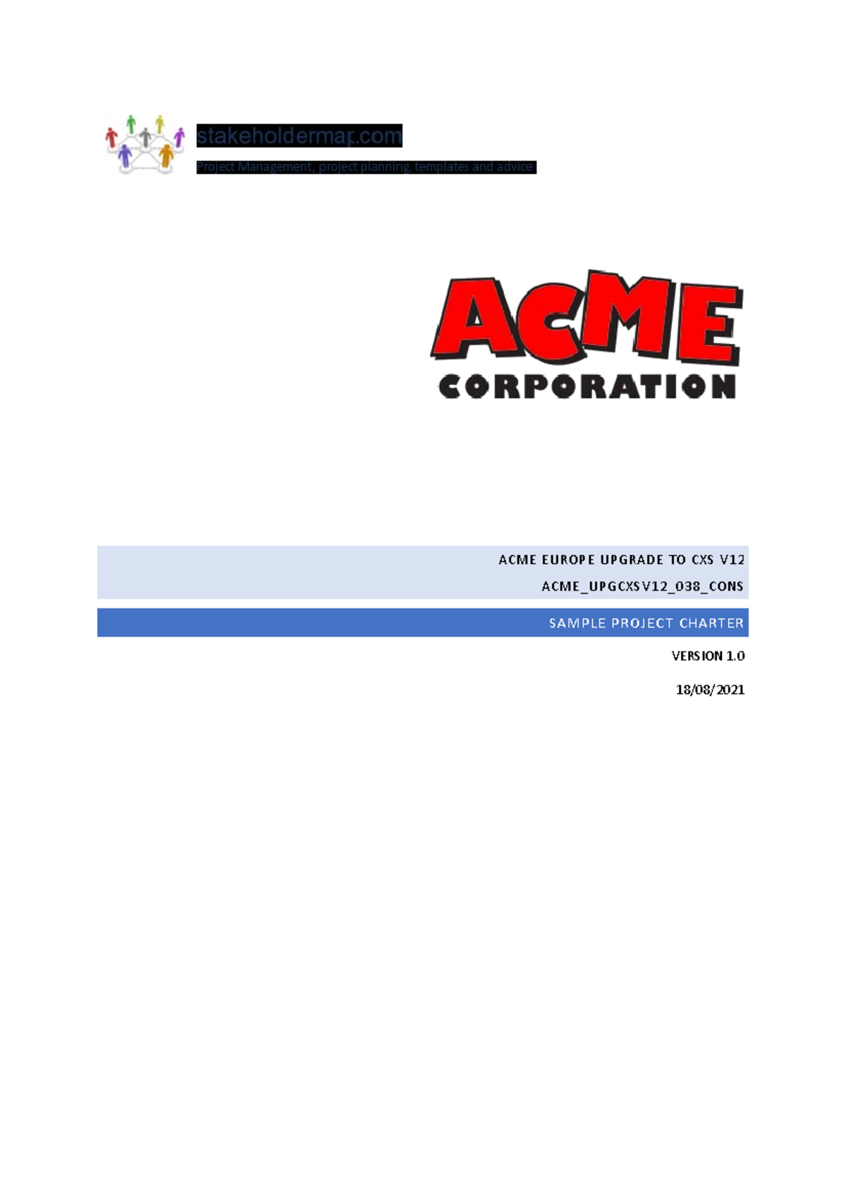 Sample-project-charter - ACME EUROPE UPGRADE TO CXS V ACME_UPGCXSV12 ...