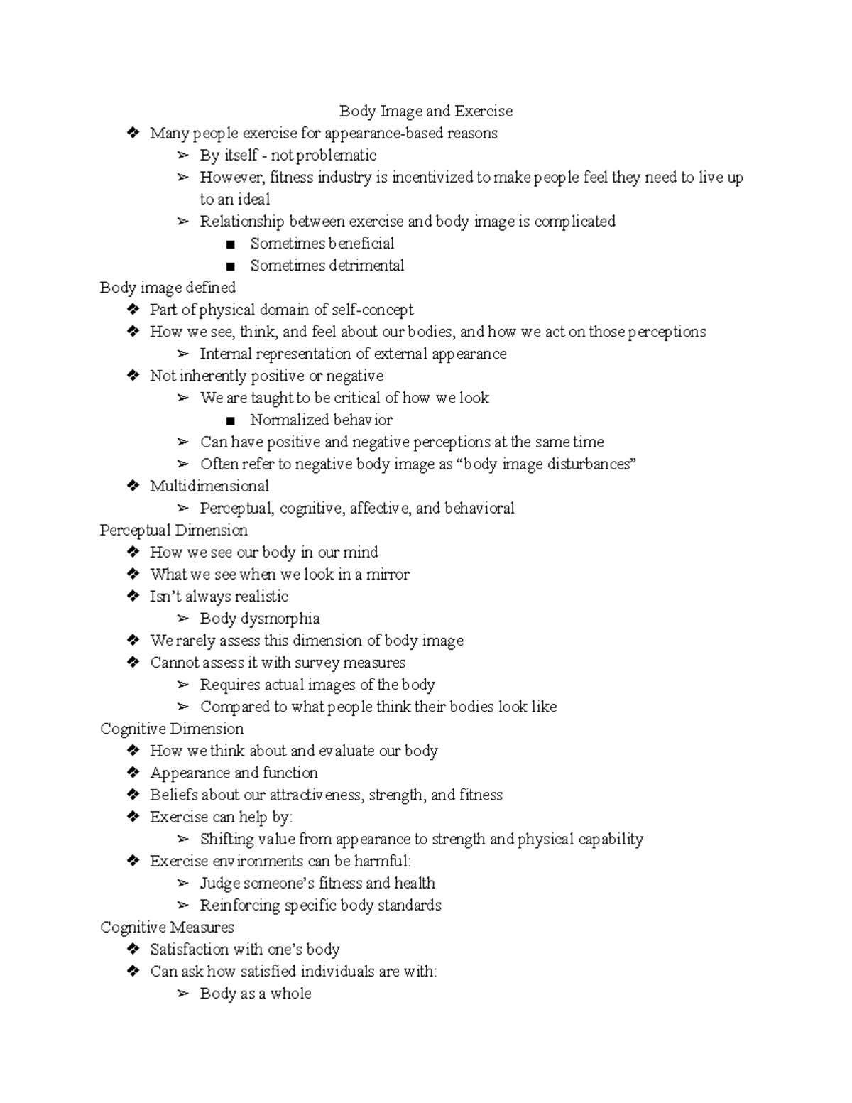 KIN 578 Body Image In Terms Of Exercising Body Image And Exercise