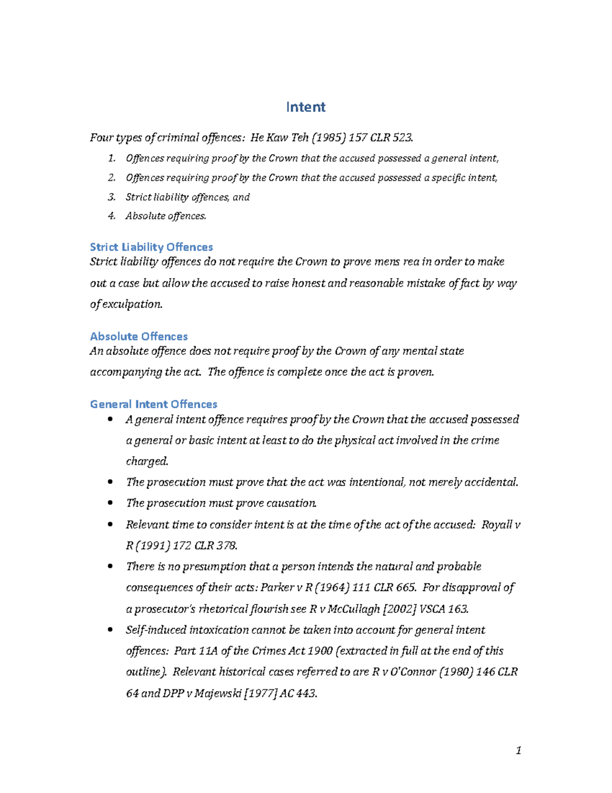 Mens Rea And Actus Reus - Intent Four Types Of Criminal Offences: He ...