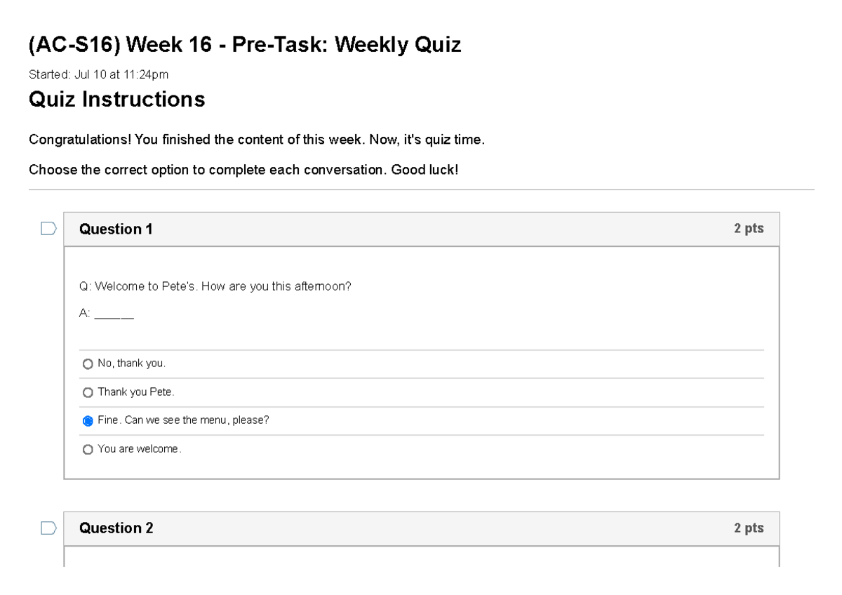 Quiz Ac S16 Week 16 Pre Task Weekly Quiz Ac S16 Week 16 Pre Quiz Ac S16 Week 16 Pre Task Weekly Quiz Ac S16 Week 16 Pre
