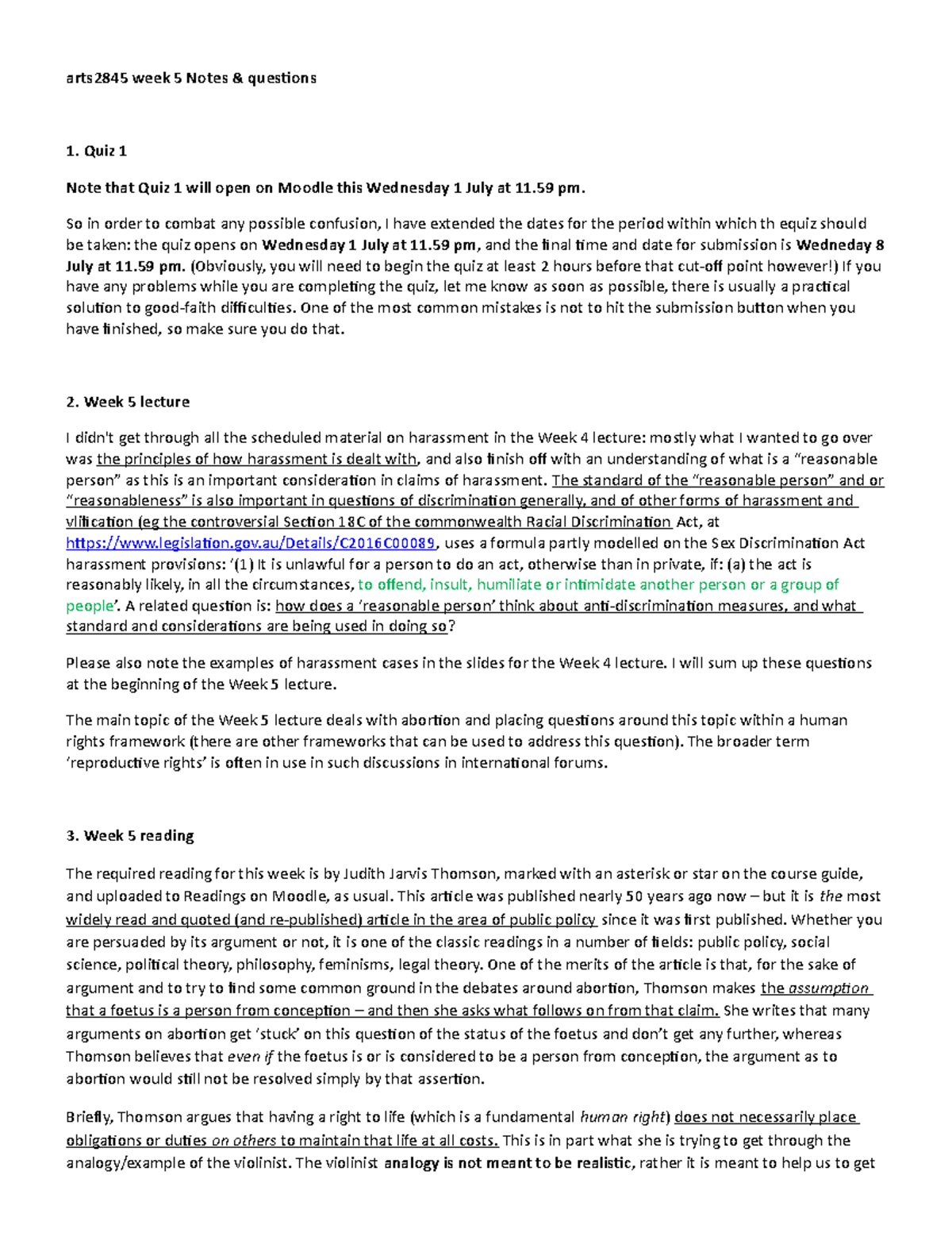 Arts 2845 week 5 notes - arts2845 week 5 Notes & questions 1. Quiz 1 ...