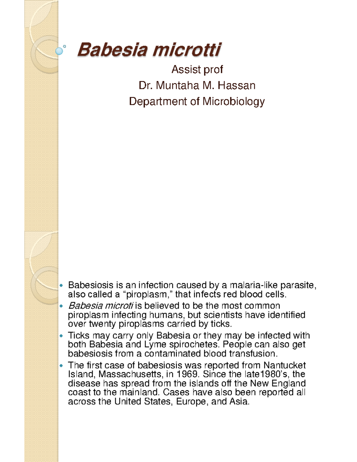 Babesia microtti - Babesia microtti Assist prof Dr. Muntaha M. Hassan ...