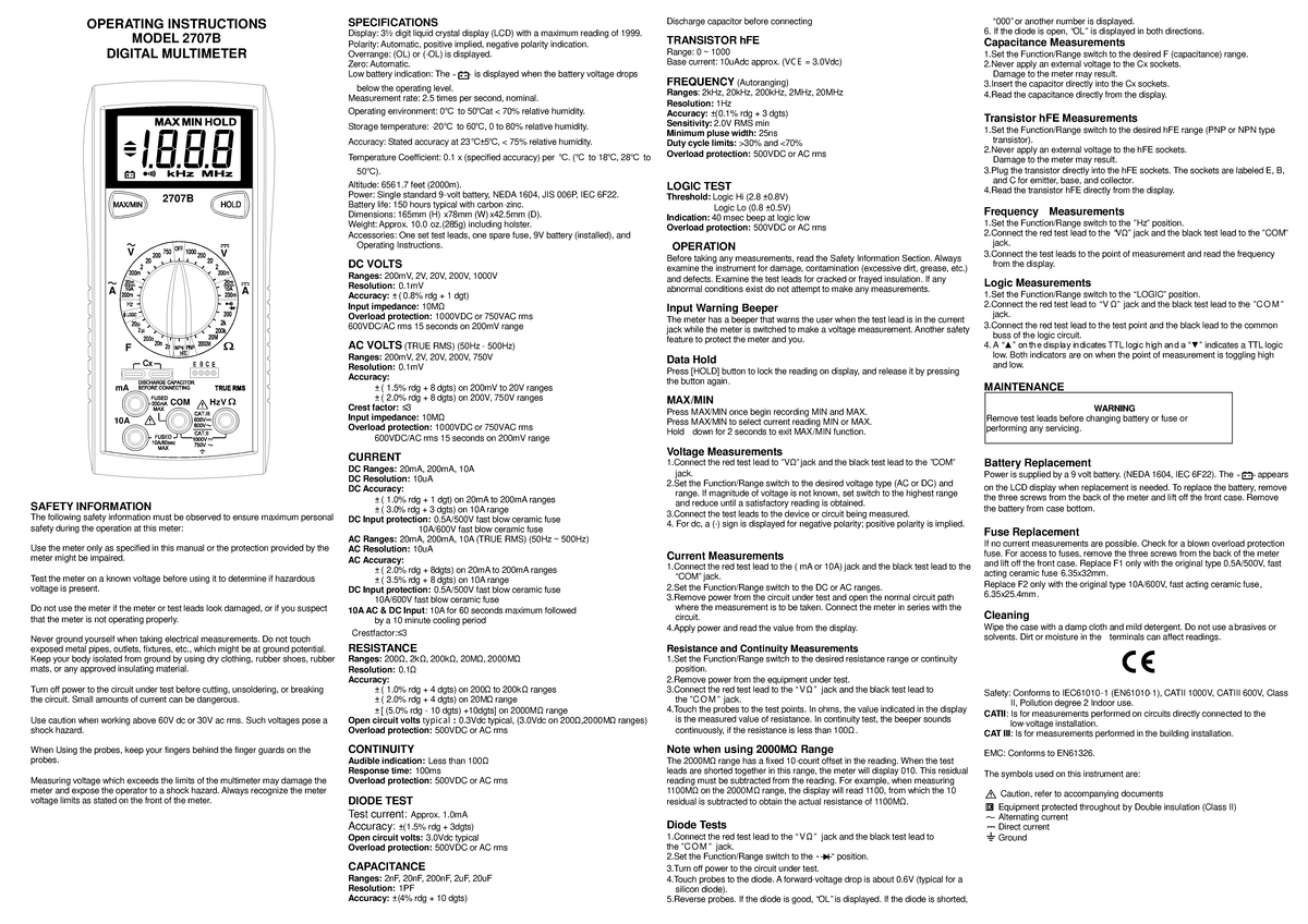 2707B manual ddsadsa OPERATING INSTRUCTIONS MODEL 2707B DIGITAL