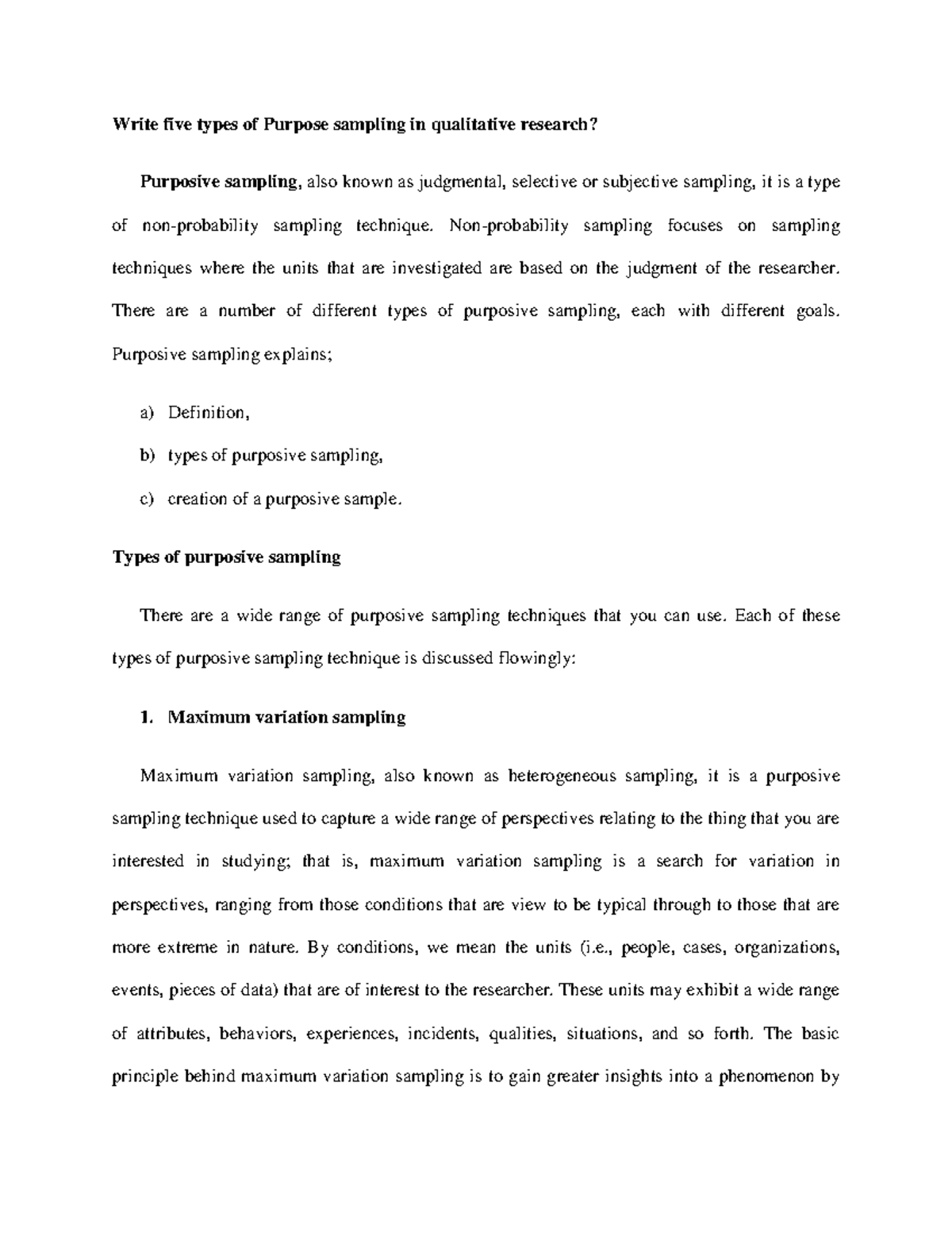 Write Five Types Of Purpose Sampling In Qualitative Research Non 