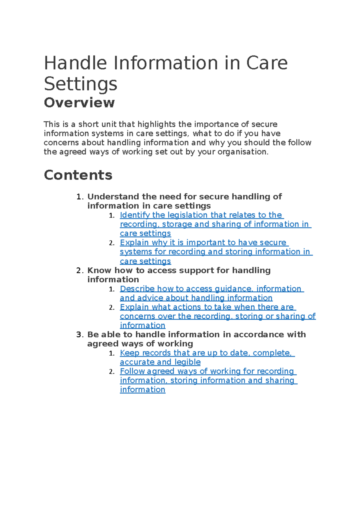 Unit 206 Handle Information In Care Settings