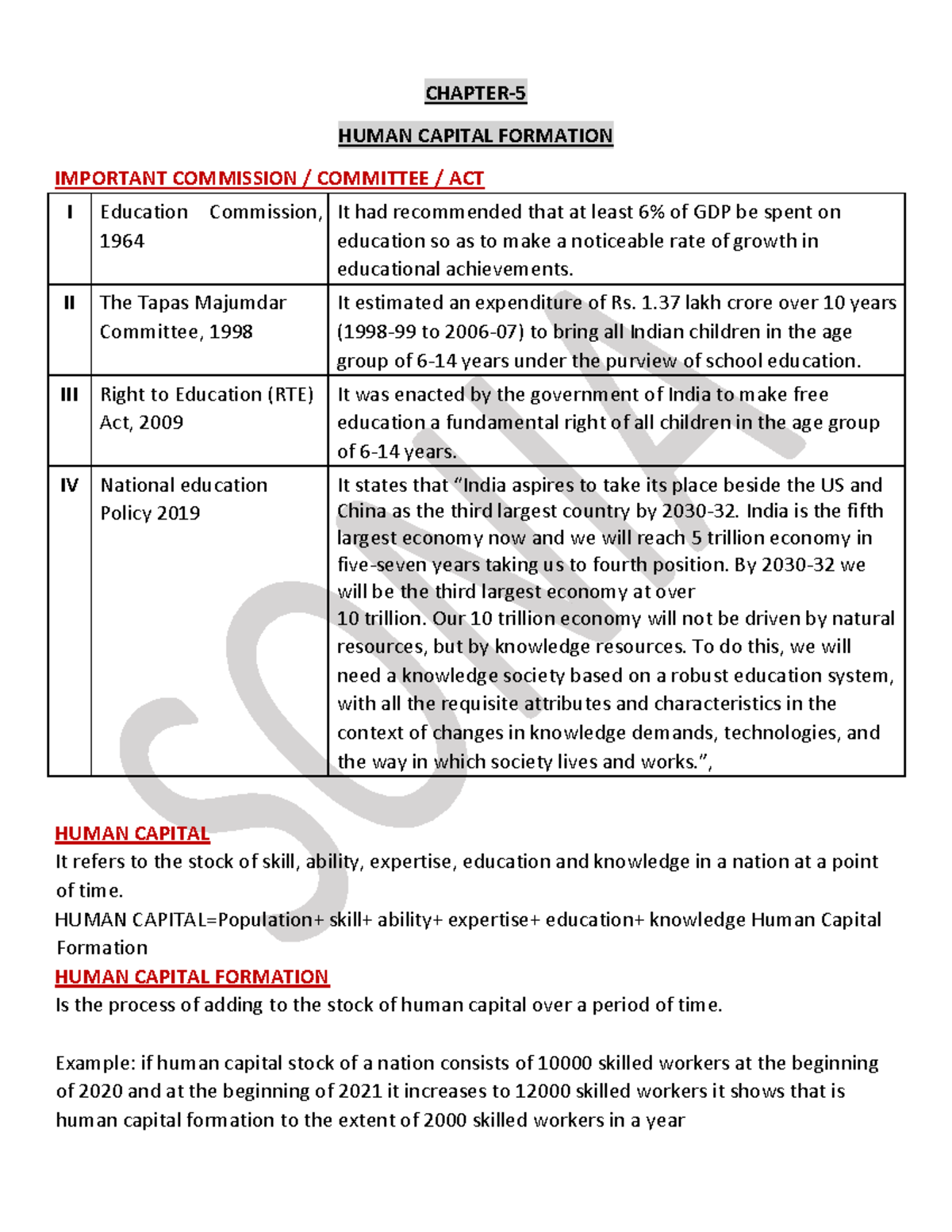 Ch-5 Human Capital Formation notes - CHAPTER- 5 HUMAN CAPITAL FORMATION ...