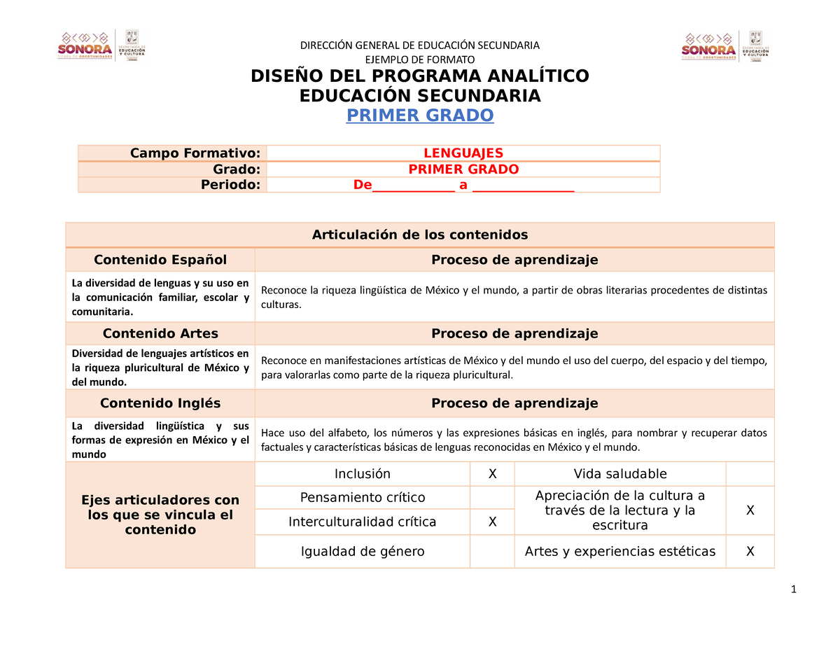 Ejemplo Programa ANAL諸ICO Formato - EJEMPLO DE FORMATO DISEÑO DEL ...