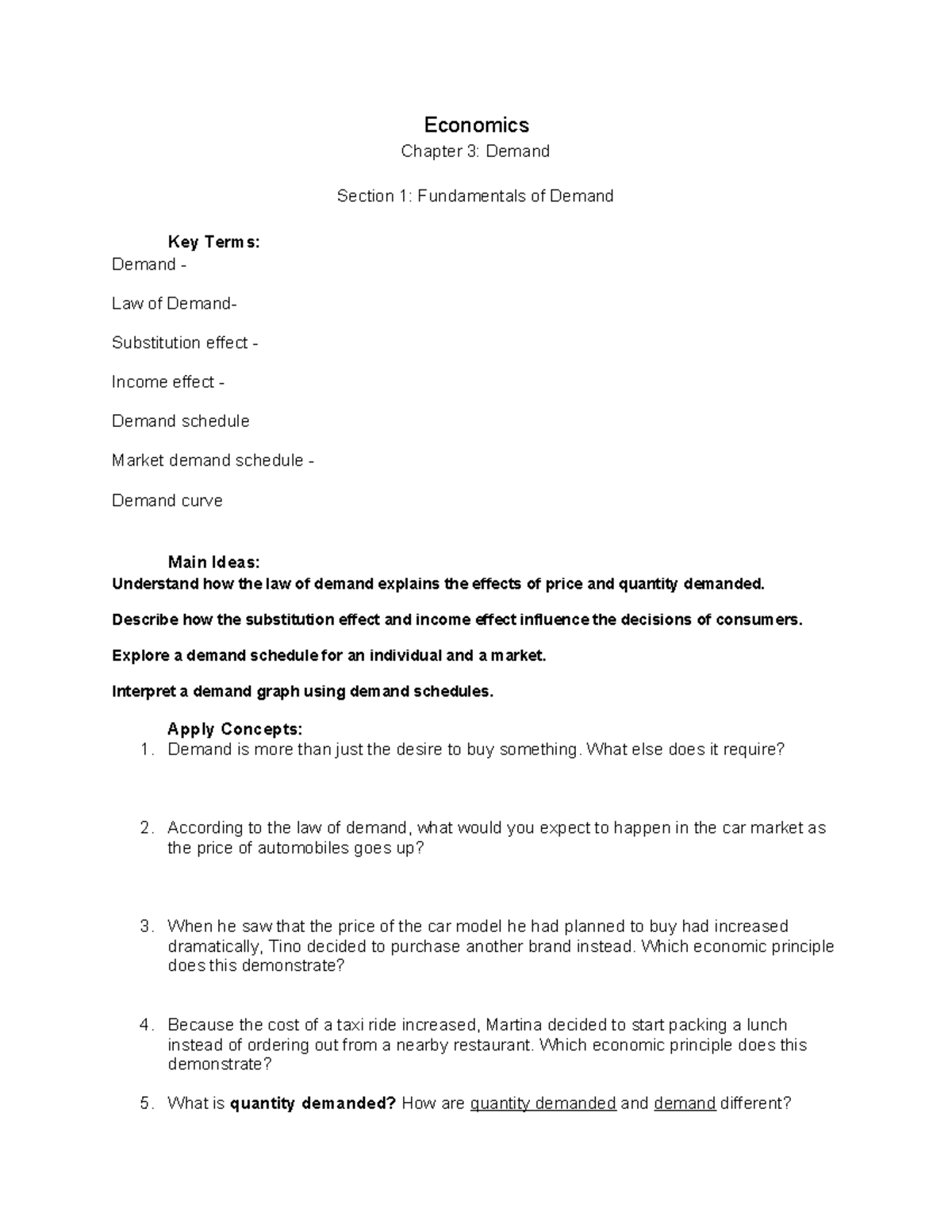 3.1 Notes - Legislative Branch - Economics Chapter 3: Demand Section 1 ...