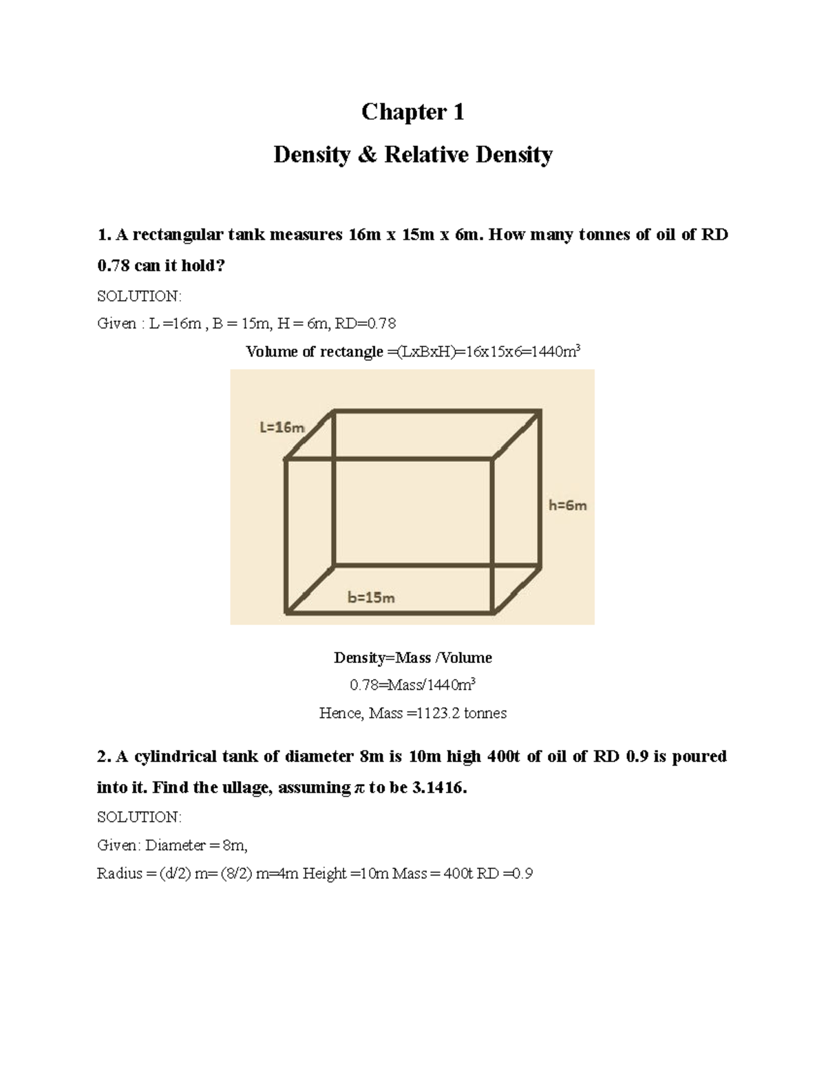Satbility subra solutions Chapter 1 Density & Relative Density 1. A