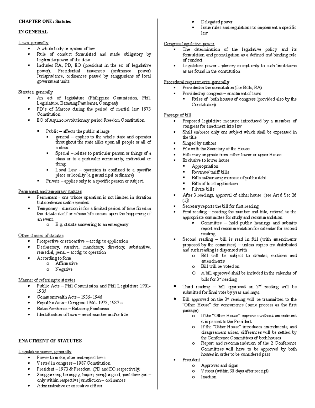 Statutory construction agpalo - CHAPTER ONE: Statutes IN GENERAL Laws ...