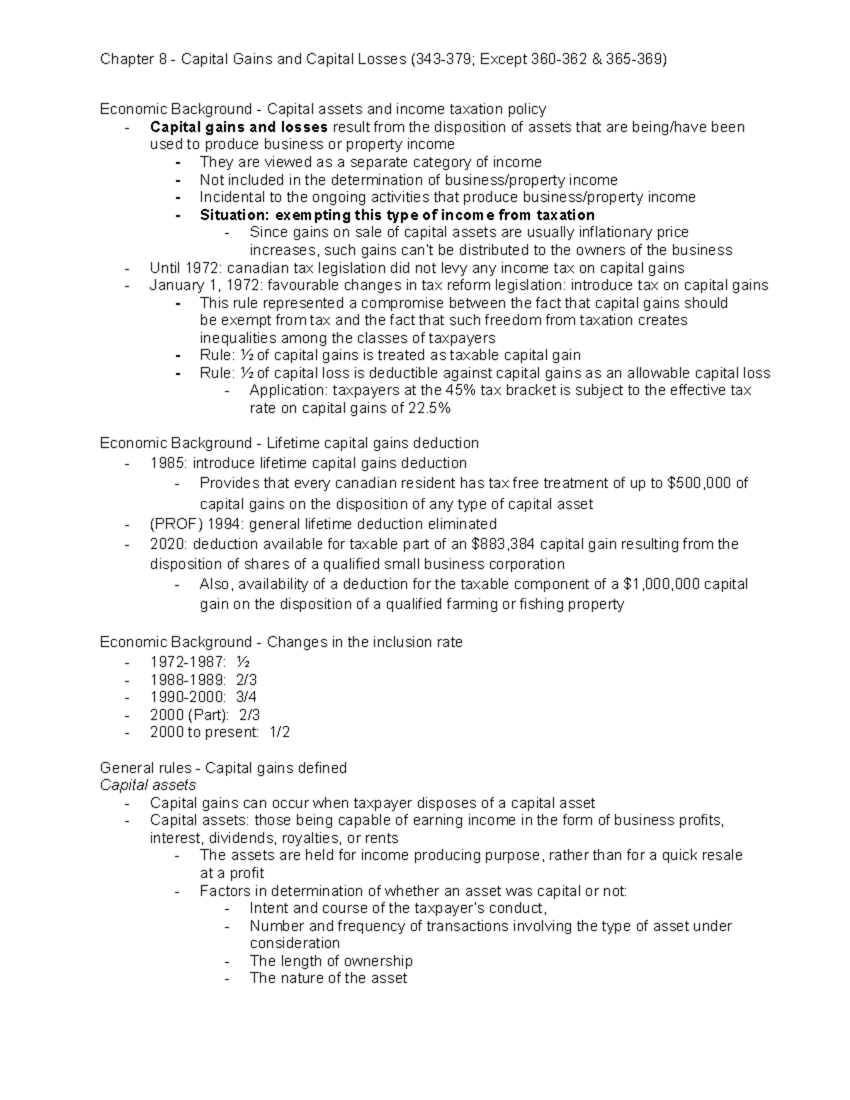 Chapter 8 - Lecture and textbook notes - Economic Background - Capital ...