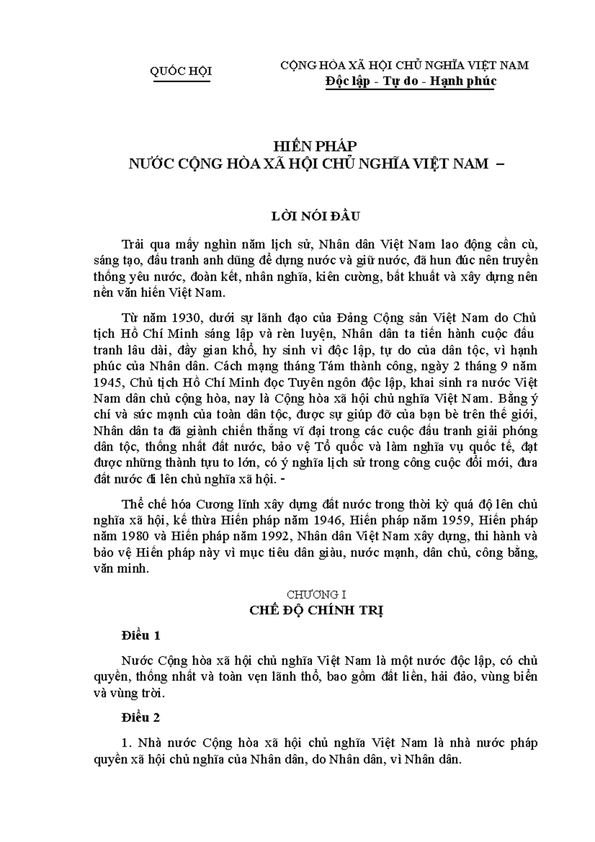 Hiến pháp 2013 - 123 - QUỐC HỘI CỘNG HÒA XÃ HỘI CHỦ NGHĨA VIỆT NAM Độc