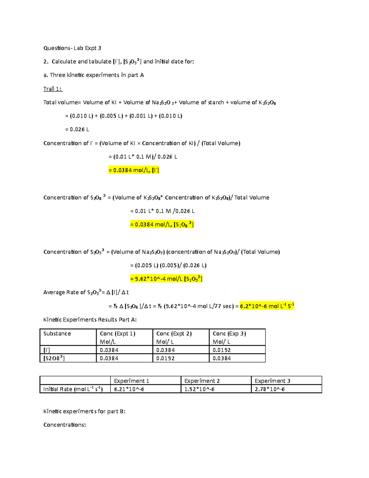 Chem lab report Lab Expt 3 2. Calculate and tabulate and