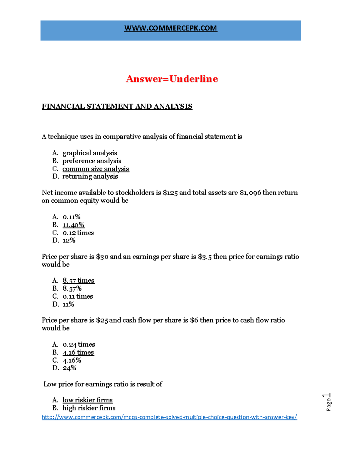 Financial Management Mcqs Pdf - Page 1 AAnnsswweerr==UUnnddeerrlliinnee ...