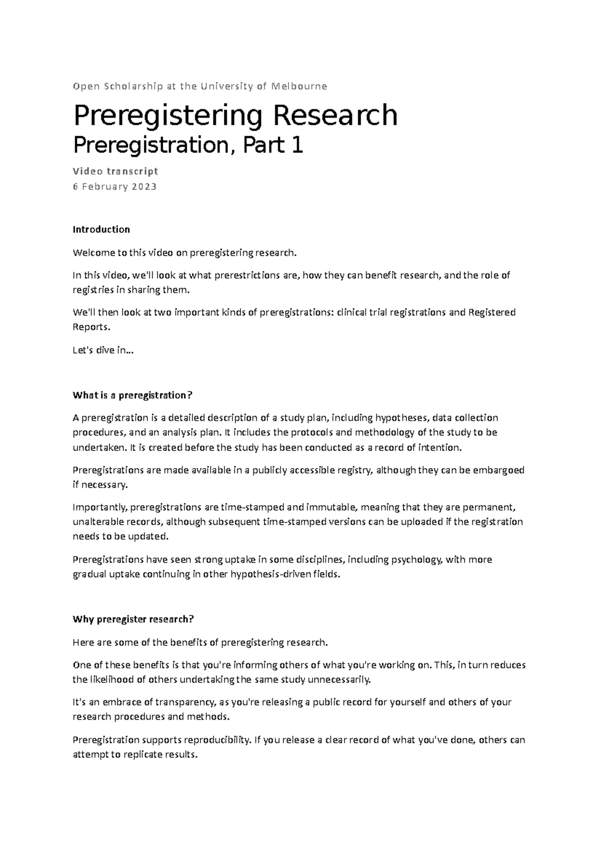 1 Preregistering Research video transcript - Open Scholarship at the ...
