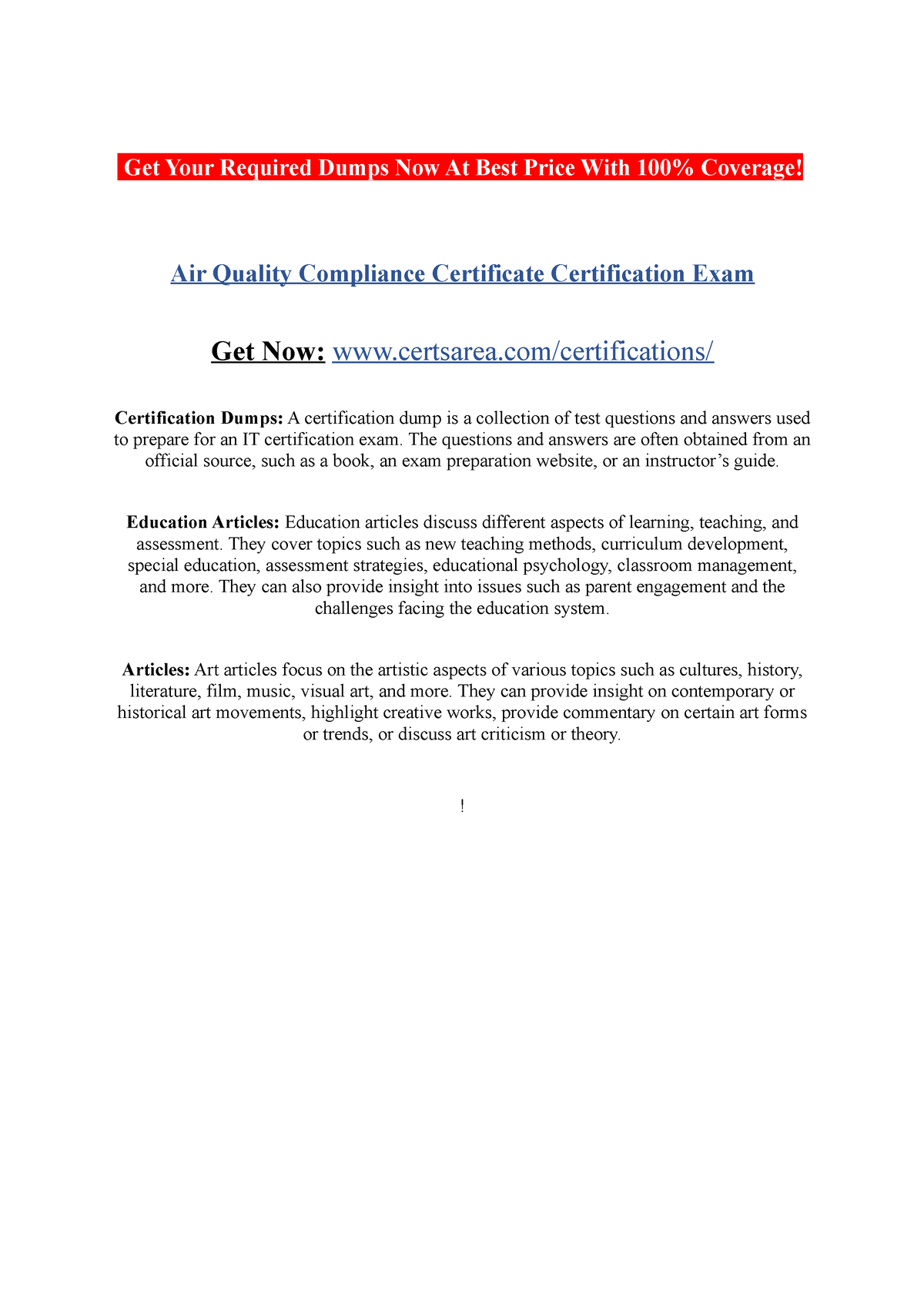 Air Quality Compliance Certificate Certification Exam Get Your