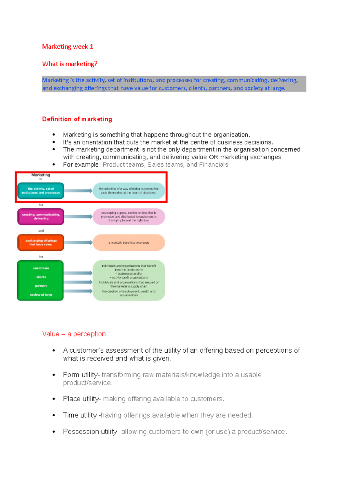 Marketing week 1 - Definition of marketing Marketing is something that ...
